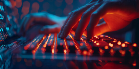 Cyber security, data protection, privacy information. IT programmer working on desktop computer.