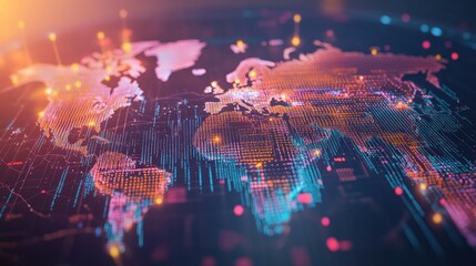 Wall Mural - abstract world map with glowing dots and lines, representing global connectivity and data flow.