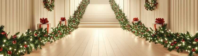 Sticker - Christmas Decor Staircase with Garlands and Presents.