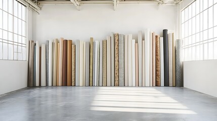 Wall Mural - Rolls of Fabric Displayed in a White Room