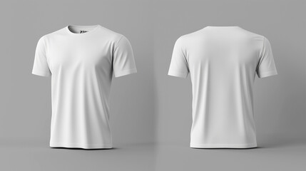 T-shirt mockup. White blank t-shirt front and back views. male clothes wearing clear attractive apparel tshirt models template | Generative AI
