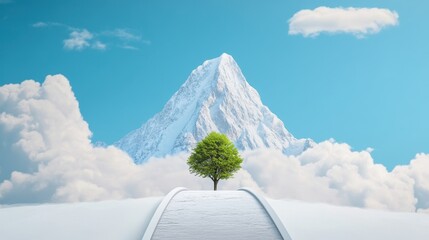 Canvas Print - A roadmap leading to a distant mountain peak, symbolizing the long term planning and decision making required for achieving goals.