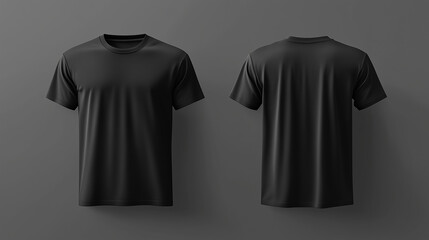 T-shirt mockup. Black blank t-shirt front and back views. male clothes wearing clear attractive apparel tshirt models template | Generative AI
