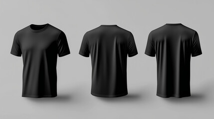 T-shirt mockup. Black blank t-shirt front and back views. male clothes wearing clear attractive apparel tshirt models template | Generative AI
