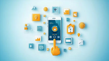 A simple vector illustration features a smartphone and finger, offering basic icon material for various applications