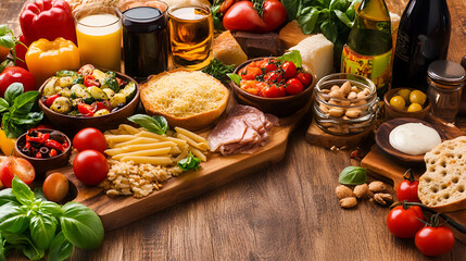 Wall Mural - Assortment of traditional Italian dishes. Italian food, digital background