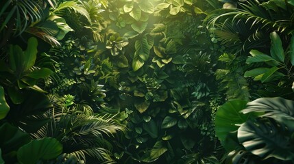 Canvas Print - Lush Green Foliage Background with Sunlight