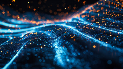 Wall Mural - abstract digital data stream with glowing lines on dark blue background