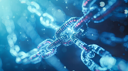 Wall Mural - digital blue chain with binary code on a dark background
