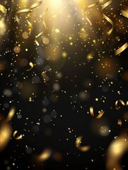 Poster - Festive Gold Confetti and Ribbons Background