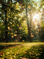 Wall Mural - Sunlight Streaming Through Leaves in a Forest Scene