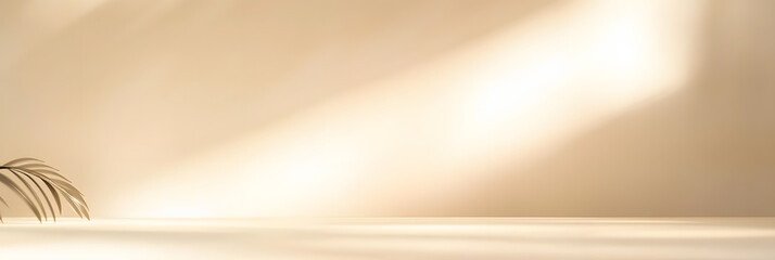 Wall Mural - A light beige product presentation background with sunlight beams