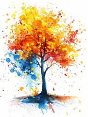 Sticker - Vibrant Autumn Tree with Colorful Splashes