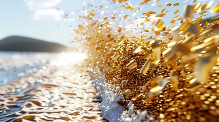 Poster - Sparkling Water with Golden Flakes at Sunset