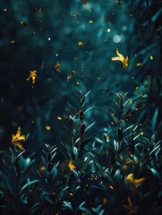 Canvas Print - Enchanted Forest with Floating Petals and Glowing Dust