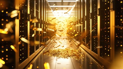 Wall Mural - Golden Particles in High-Tech Data Center