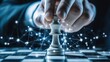 © redflower - Businessman Holding a Chess Piece with Team and Network Background, Strategy Concept for Business Success