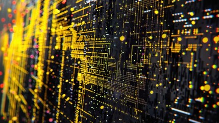 Sticker - Abstract Data Visualization with Yellow Lines and Dots