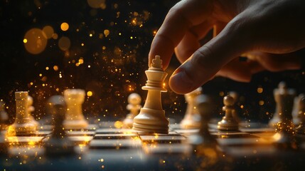 Businessman Holding a Chess Piece with Team and Network Background, Strategy Concept for Business Success