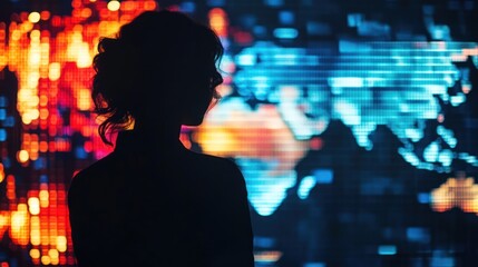 Wall Mural - silhouette of a woman with bright lights in the background.