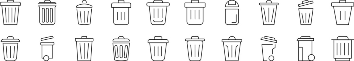 Wall Mural - trash can collection of thin icons. editable stroke. suitable for web sites, books, cards, apps