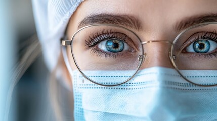 Wall Mural - female doctor wearing protective medical gear and glasses