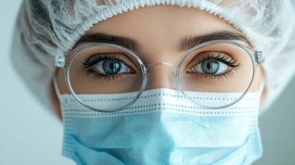 Wall Mural - female doctor wearing protective medical gear and glasses