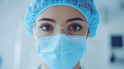 Wall Mural - female doctor wearing protective medical gear and glasses