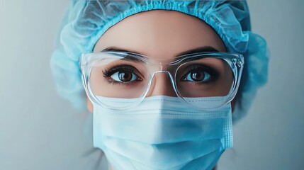 Wall Mural - female doctor wearing protective medical gear and glasses