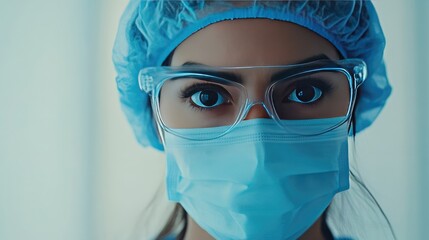 Female Doctor Wearing Protective Medical Gear and Glasses