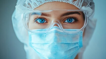 Wall Mural - female doctor wearing protective medical gear and glasses