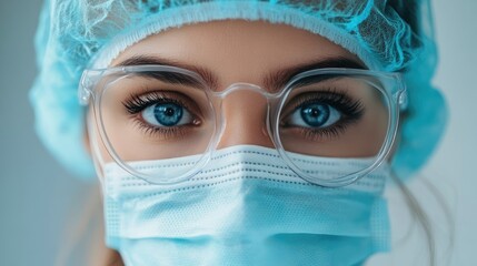 Wall Mural - female doctor wearing protective medical gear and glasses