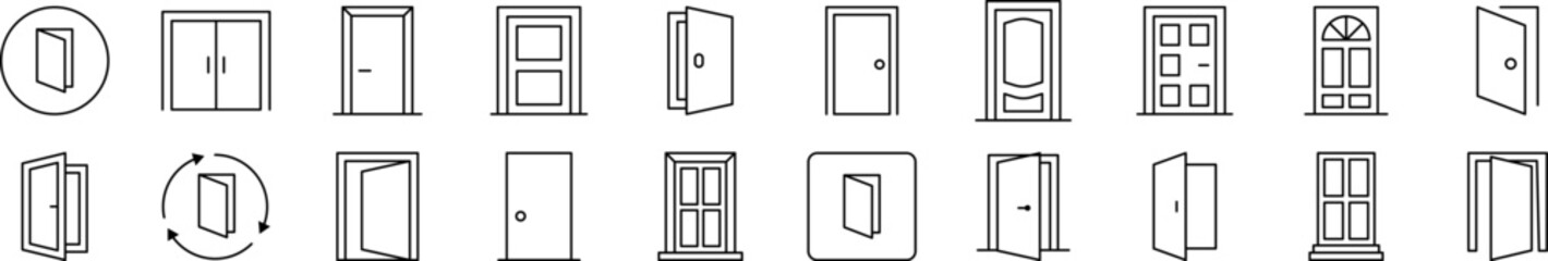 Wall Mural - door related line icons for web sites, books, cards, apps. editable stroke. suitable for web sites, 