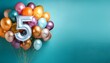 © Rindi - Banner with number 5 colorful balloons with copy space