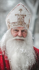 Poster - Serene Portrait of Saint Nicholas in Traditional Red Robe  