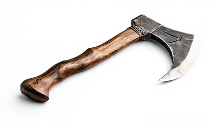 Handcrafted Axe with Curved Blade and Wooden Handle