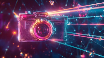 Vintage Emitting Vibrant Neon Energy Burst in Futuristic Space