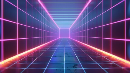 Wall Mural - futuristic neon grid, a vivid abstraction featuring a luminous grid pattern, bathed in neon hues, em