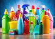 © Danicha - Assortment of Colorful Cleaning Product Bottles on a Bright Surface for Home and Professional Use