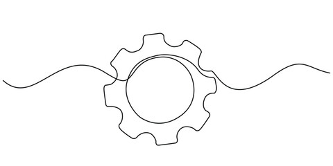 Wall Mural - one continuous line drawing of gear.one line drawing of gear icon,technology,industrial,connectivity
