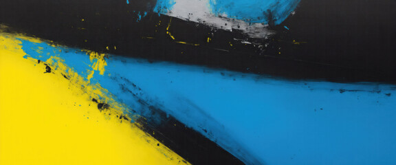 Wall Mural - Abstract Yellow, black and light blue brush painting texture