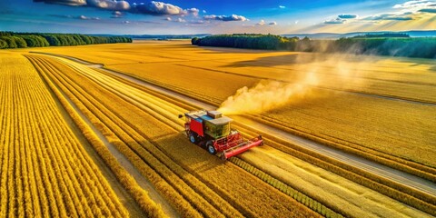 Wall Mural - Beautiful Layers of Golden Grain in a Field Under a Clear Blue Sky During Harvest Season