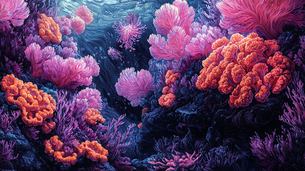 Vibrant coral reef with colorful underwater marine life scene