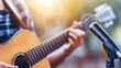 © Pual GotoMars - Musician playing guitar with microphone, dynamic performance background.