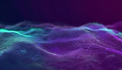 Fototapete - Futuristic 3d particles mesh array wave, sound flowing. 3d abstract digital technology background. Futuristic sci-fi user interface concept with gradient dots and lines.