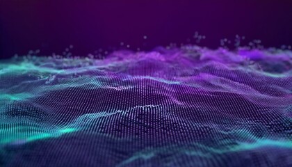 Fototapete - Futuristic 3d particles mesh array wave, sound flowing. 3d abstract digital technology background. Futuristic sci-fi user interface concept with gradient dots and lines.