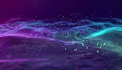 Fototapete - Futuristic 3d particles mesh array wave, sound flowing. 3d abstract digital technology background. Futuristic sci-fi user interface concept with gradient dots and lines.