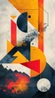 © Phiranchaya Thatham - Abstract geometric design with bold colors and shapes. Vibrant orange, red, and white create a dynamic composition.
