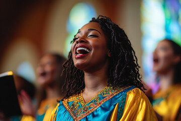 Wall Mural - Vibrant Gospel Choir Lifting Spirits in Colorful Church Robes  