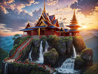 
beautiful thai temple sunset light